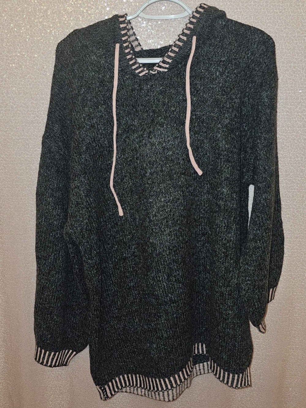 Charcoal V-Neck Hooded Sweater with Pink Trim. Will take offers !